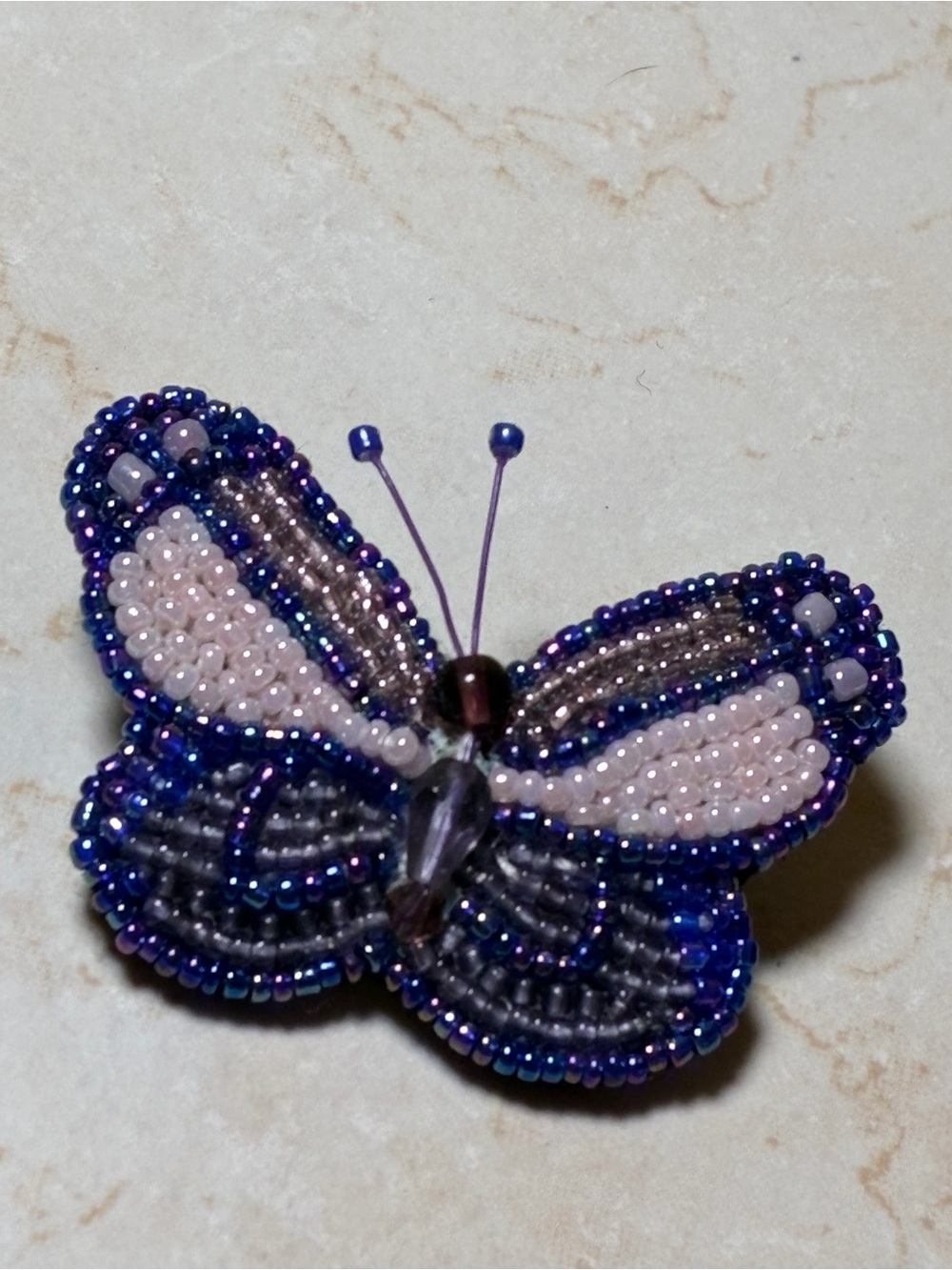 Beaded Butterfly Brooch/Pin  in Pink and Iridescent Purple